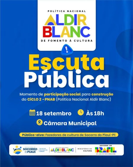 Escuta Pública18 de Setembro às 18:00 na Câmara Municipal- Lei Aldir Blanc